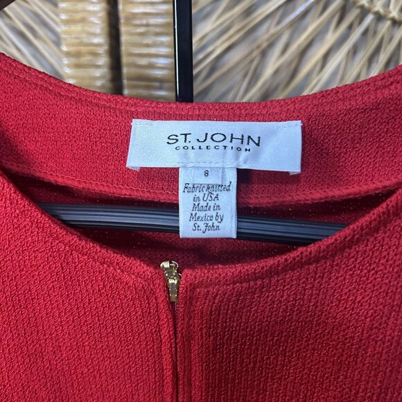 St. John Collection Red Santana Knit Tunic Sweater Wool Dress Size 8 - Picture 3 of 9